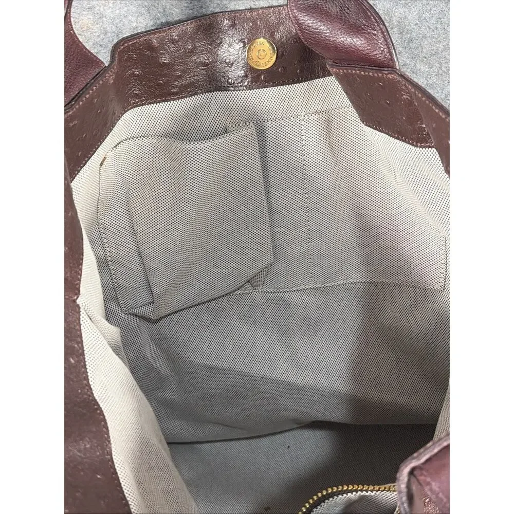 Diane von‎ Furstenberg Addison Burgundy Ostrich Embroidered Leather Tote
